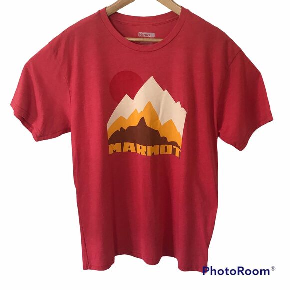 MARMOT T-Shirt Mens Large TOWER TEE SS Red Heather Graphic Performance $29 - Picture 1 of 5
